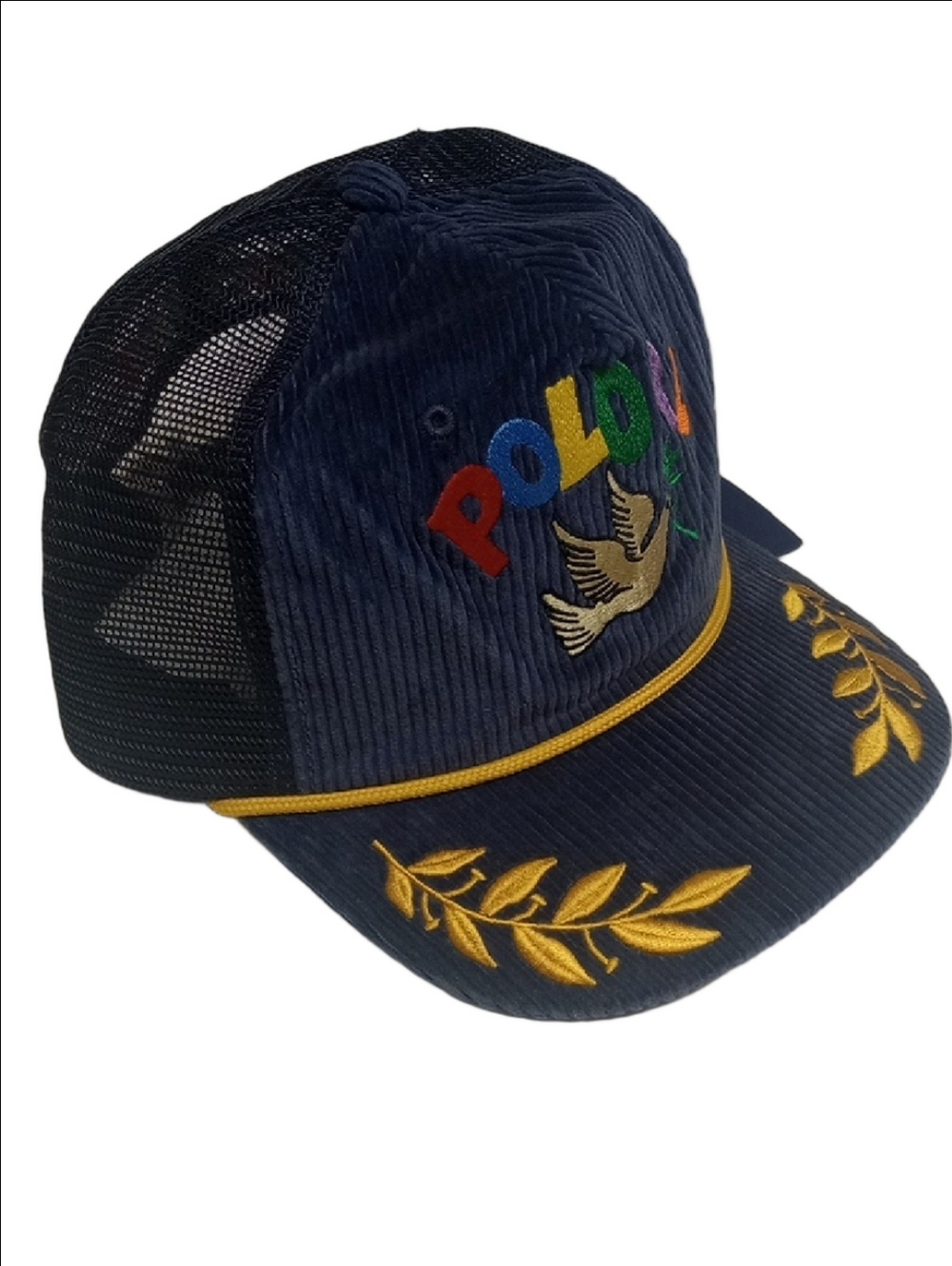🆕 POLO RALPH LAUREN "PEACE, LOVE" NAVY BLUE CURDOROY MENS SPECIAL EDITION HAT - Picture 2 of 10